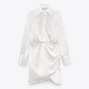 Zara Satin-Finish Shirt Dress with Draped Detail